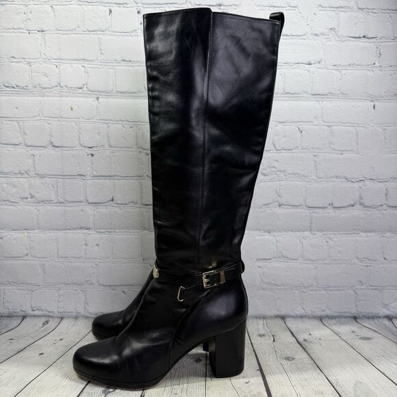 Michael Kors Riding Boots Women Size 11 Black Leather Preppy Heel Equestrian - Picture 8 of 15